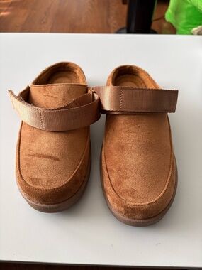 Women's Brown Suede Moccasin Slip-Ons with Adjustable Strap